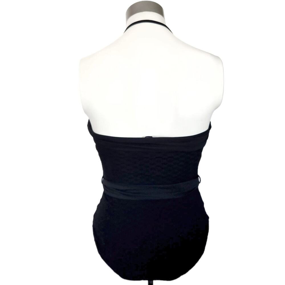 AMAIO Solene belted jacquard maillot one piece textured black luxe swimsuit Sz S - Picture 3 of 12